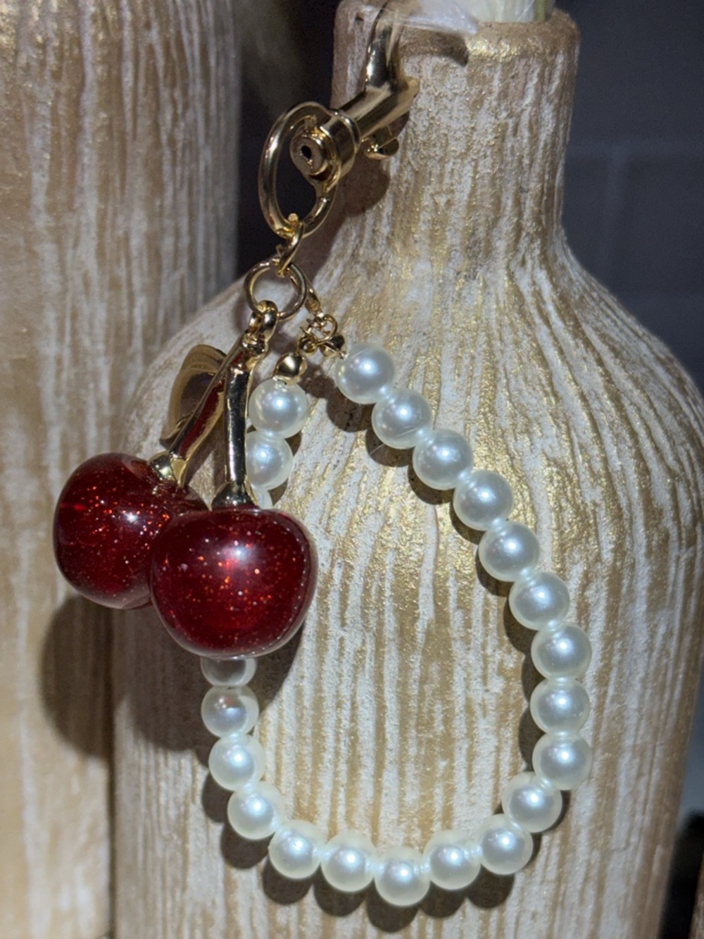 BUNDLE ME! Gold Cherry Pearl Drop Bag Chain Drop - Red & White - Picture 3 of 8